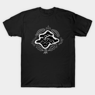 Spooky Cute Black and White Mushroom Spirit "Chicken of the Woods Guardian" T-Shirt